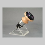 Sycamore and chrome stopper with dichroic glass cabochon
