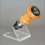 Yew and chrome stopper with dichroic glass cabochon