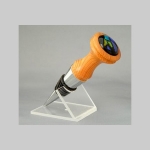 Yew and chrome stopper with dichroic glass cabochon